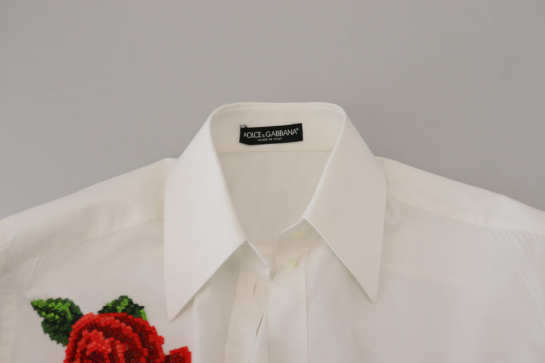 Elegante camicia di miscela di seta ricamata floreale