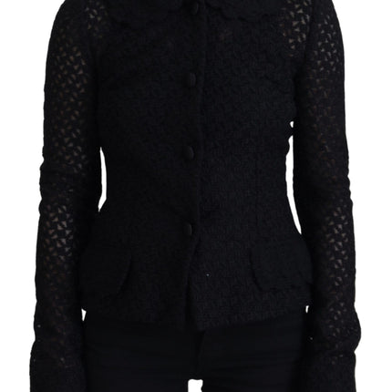 Elegant Black Wool Blend Button Down Jacket