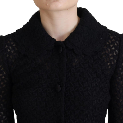 Elegant Black Wool Blend Button Down Jacket