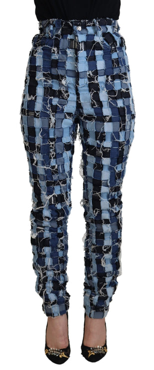 Patchwork multicolore jeans magri a vita alta