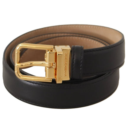 Ceinture en cuir noir élégant avec boucle en métal gravée