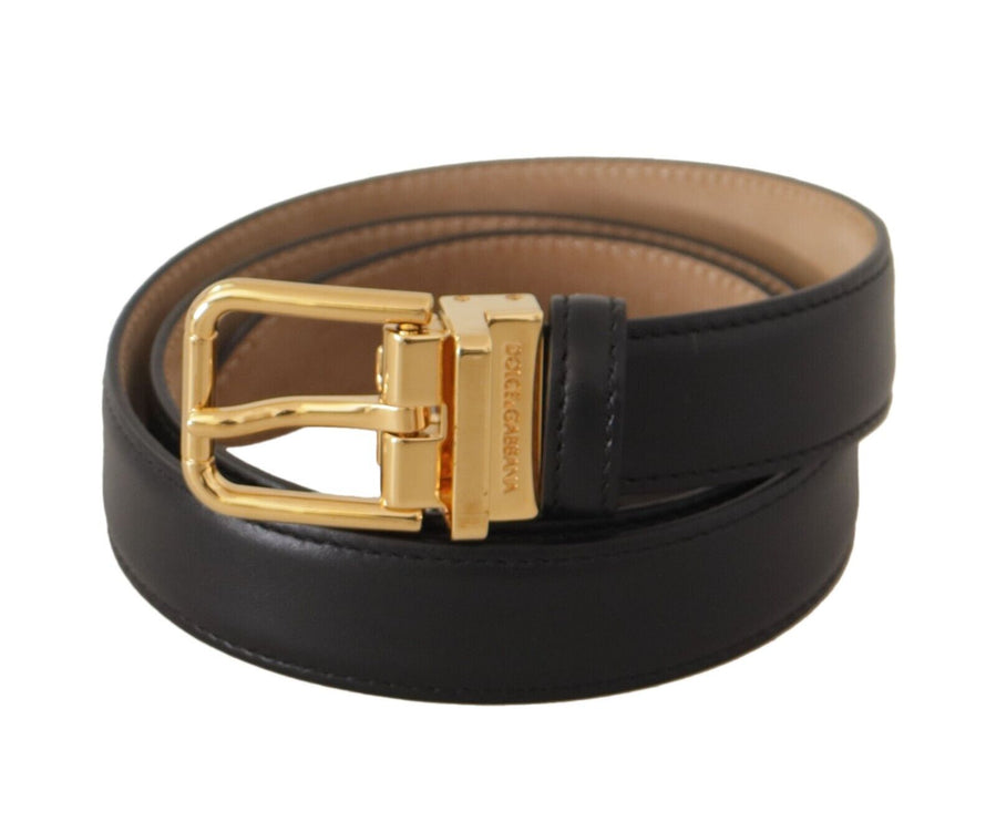 Ceinture en cuir noir élégant avec boucle en métal gravée