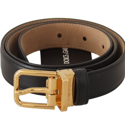 Ceinture en cuir noir élégant avec boucle en métal gravée