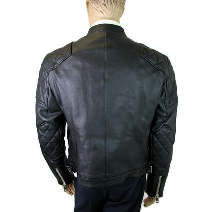 Burberry Men's Black Leather Diamond Trichted Biker Veste