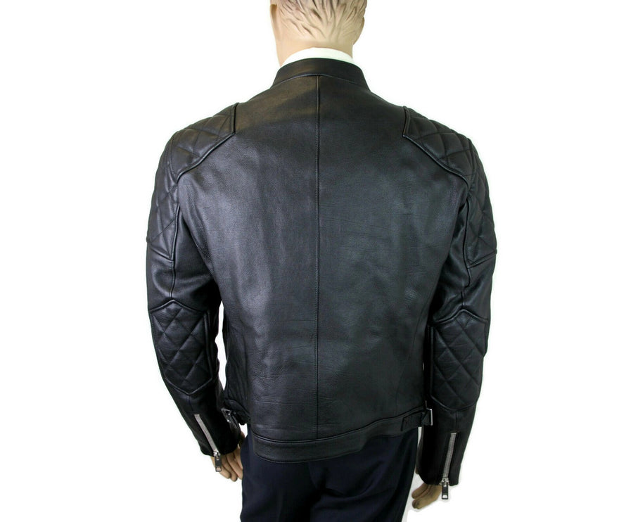 Burberry Men's Black Leather Diamond Trichted Biker Veste