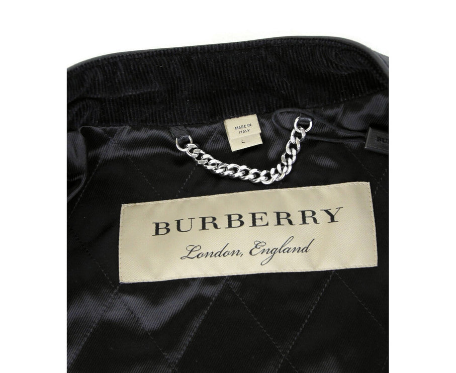 Burberry Men's Black Leather Diamond Trichted Biker Veste