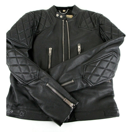 Burberry Men's Black Leather Diamond Trichted Biker Veste