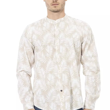 Camisa de algodón de cuello mandarín de beige elegante