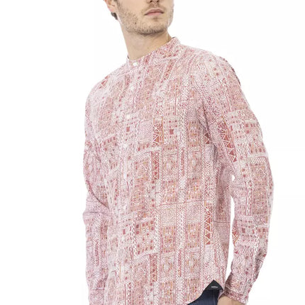 Elegant Crimson Mandarin Collar Shirt