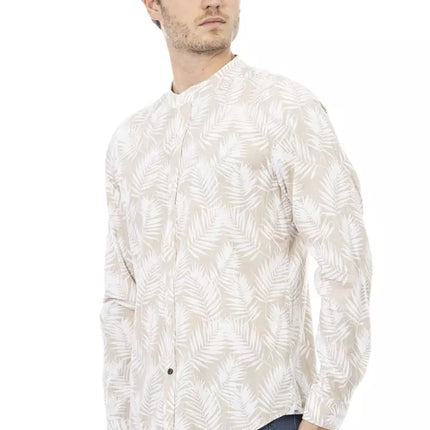 Camisa de algodón de cuello mandarín de beige elegante