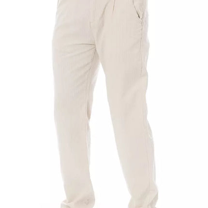 Pantalon chino en coton beige chic avec cordon