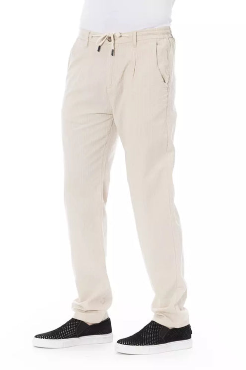 Pantalon chino en coton beige chic avec cordon