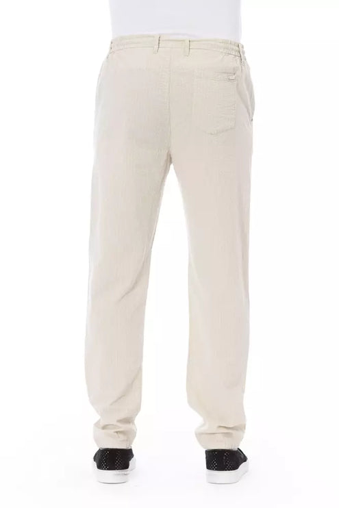 Pantalon chino en coton beige chic avec cordon