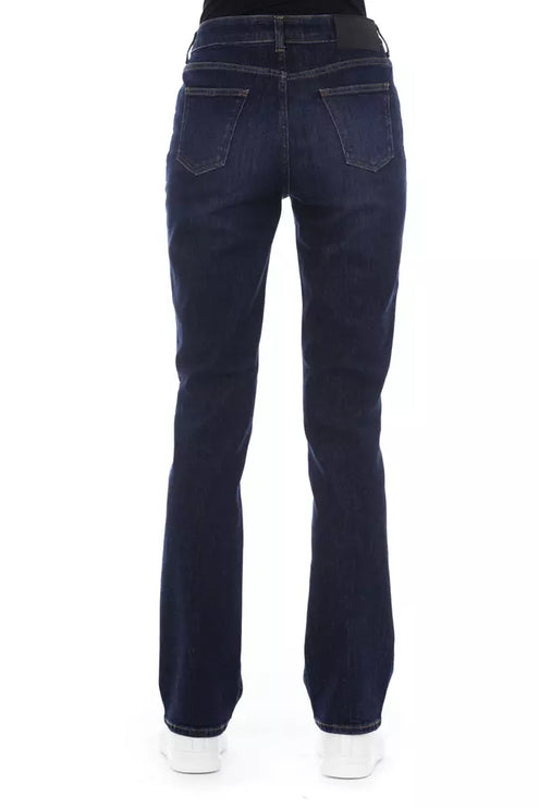 Jeans de mezcla de algodón azul elegante con detalles de tricolor