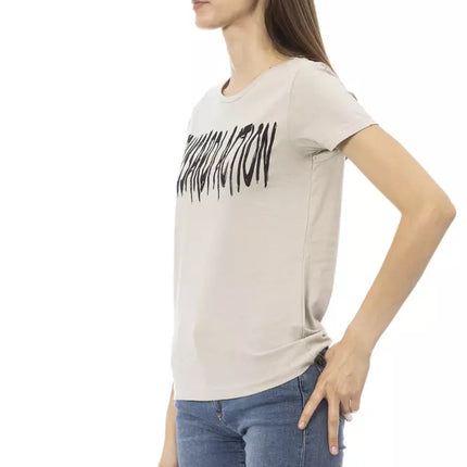 Elegant beige ronde nek T -shirt met korte mouwen