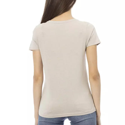 Elegant beige ronde nek T -shirt met korte mouwen