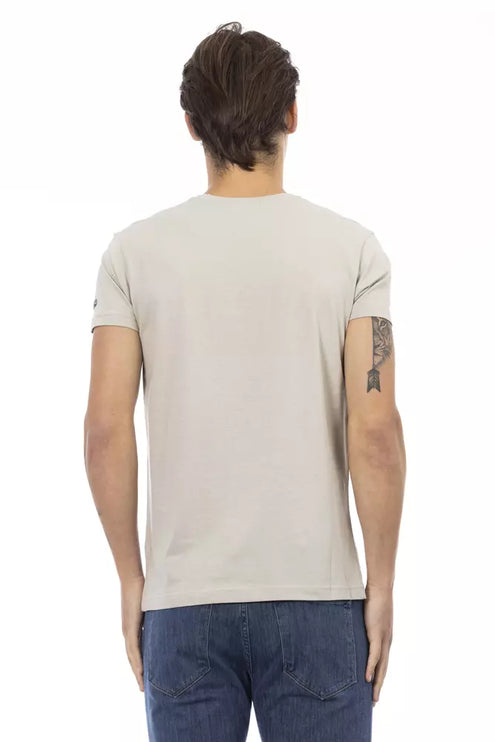 T-shirt à col en V beige avec élégant imprimé avant