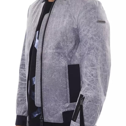 Veste de bombardier gris élégant avec accent emblème