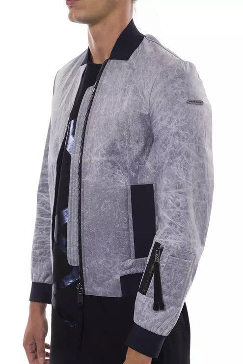 Veste de bombardier gris élégant avec accent emblème