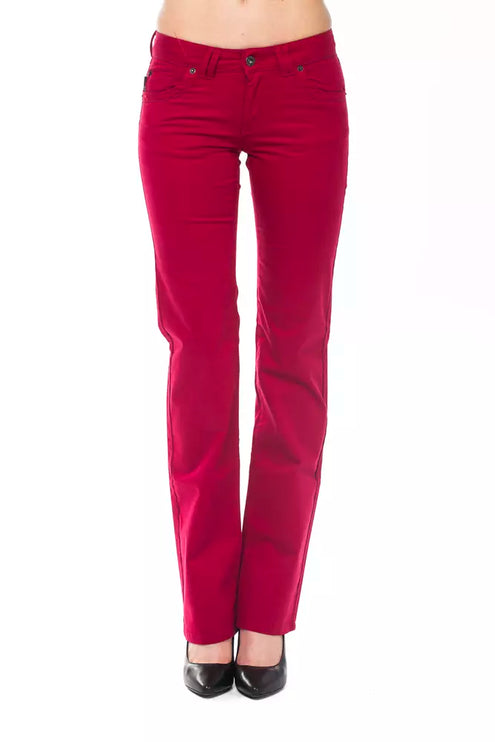 Pantalones de ajuste regulares rojos deslumbrantes con detalles elegantes