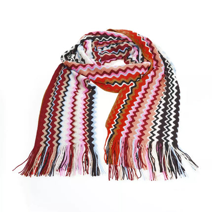 Geometric Pattern Fringed Scarf in Vibrant Tones