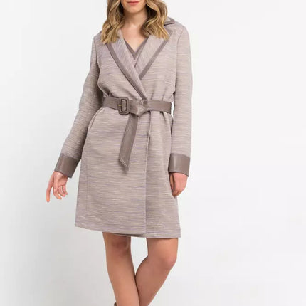 Cappotto Kimono di cotone beige chic con accenti contrastanti