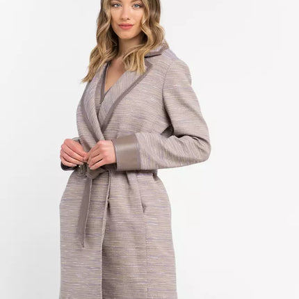 Cappotto Kimono di cotone beige chic con accenti contrastanti