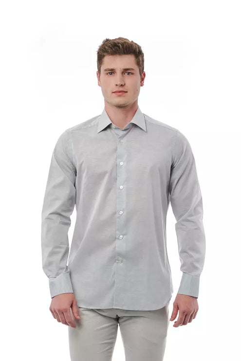 Elegant Gray Regular Fit Italiaans kraagshirt