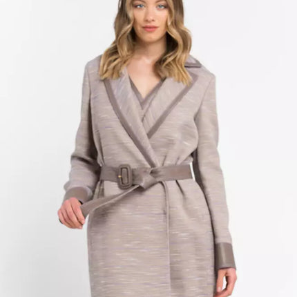 Cappotto Kimono di cotone beige chic con accenti contrastanti