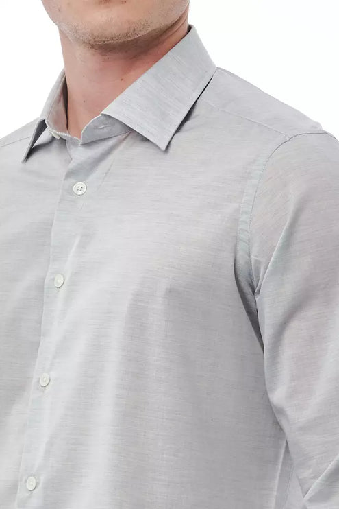 Elegant Gray Regular Fit Italiaans kraagshirt