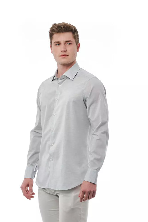 Elegant Gray Regular Fit Italiaans kraagshirt