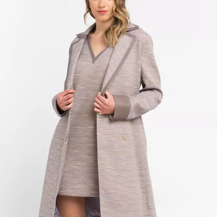 Cappotto Kimono di cotone beige chic con accenti contrastanti