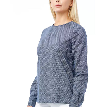 "Blue Cotton Women Shirt with Geometric Pattern"