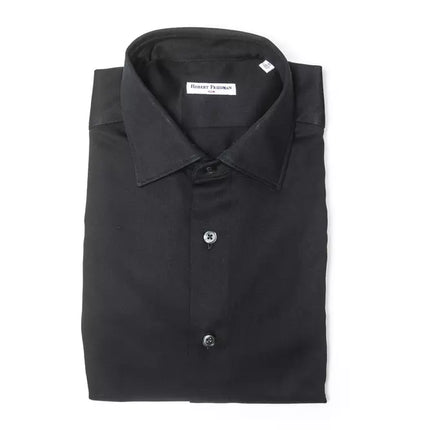 Elegant zwart katoenen slank kraag shirt