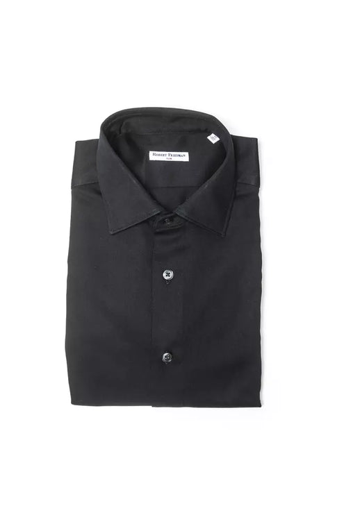 Elegant zwart katoenen slank kraag shirt