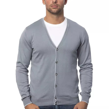 Elegante cárdigan de algodón gris para hombres