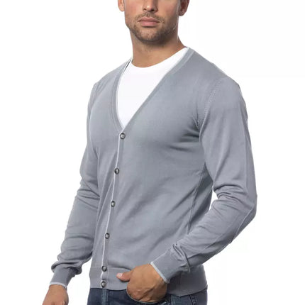 Elegante cárdigan de algodón gris para hombres