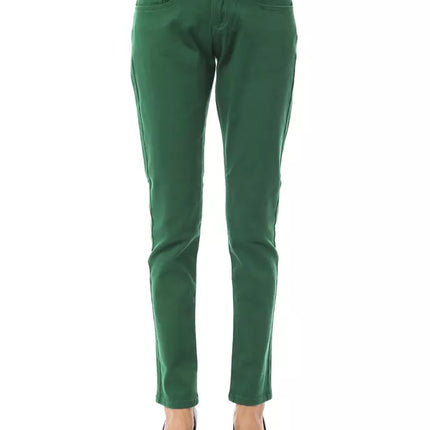 Green Cotton Women Slim Pant