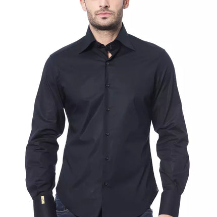 Elegant monogram blauw shirt voor mannen