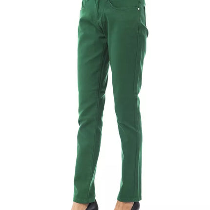 Green Cotton Women Slim Pant