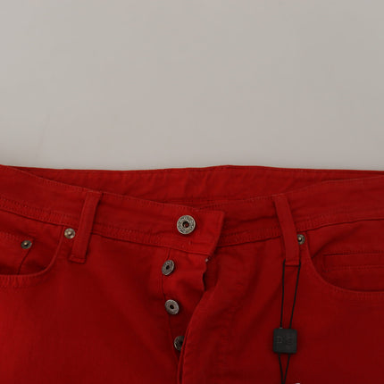 Pantalones de mezclilla de algodón rojo elegante