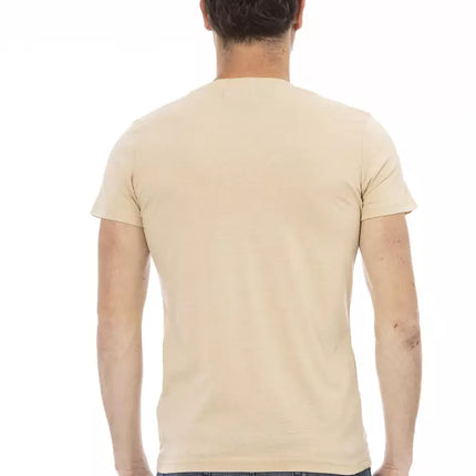 T-shirt à col en V beige avec élégant imprimé avant