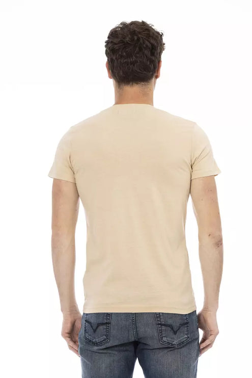 T-shirt à col en V beige avec élégant imprimé avant