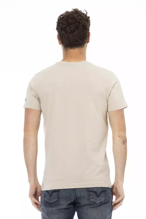 T-shirt à cou rond beige avec imprimé avant