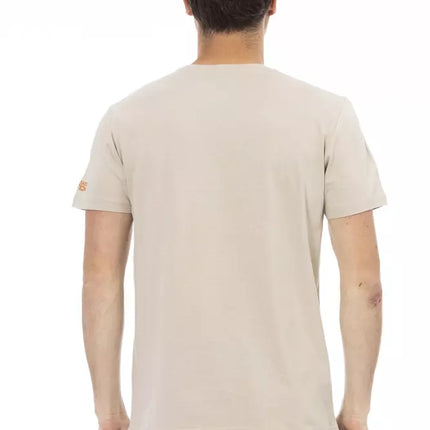 Tee de lujo de manga corta beige con estampado delantero