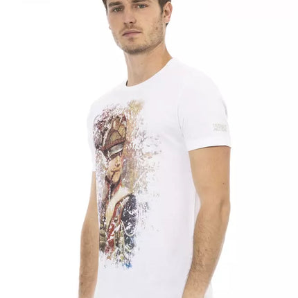 Elegante tee di miscela di cotone bianco con fronte grafica