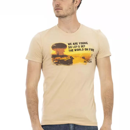 T-shirt à manches courtes beiges élevées avec imprimé avant chic