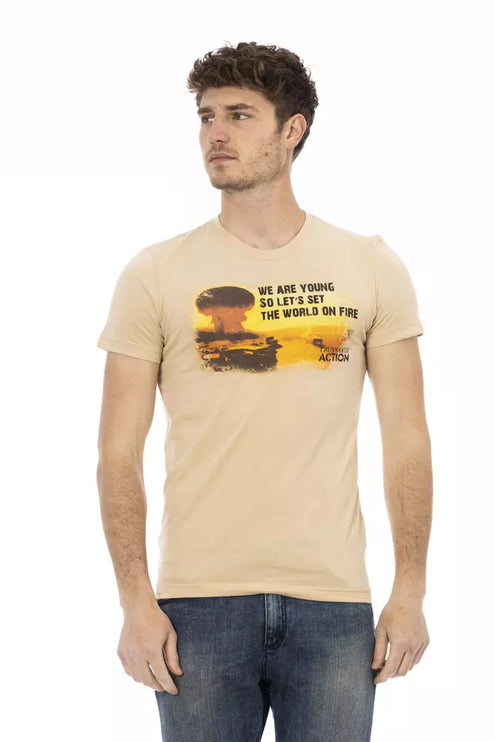 T-shirt à manches courtes beiges élevées avec imprimé avant chic