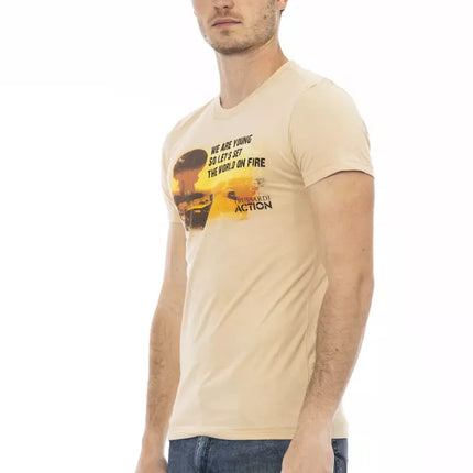 T-shirt à manches courtes beiges élevées avec imprimé avant chic