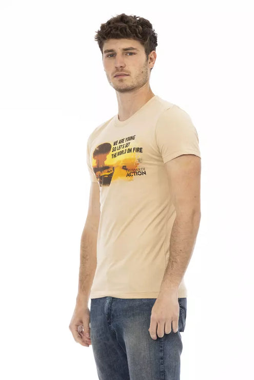 T-shirt à manches courtes beiges élevées avec imprimé avant chic